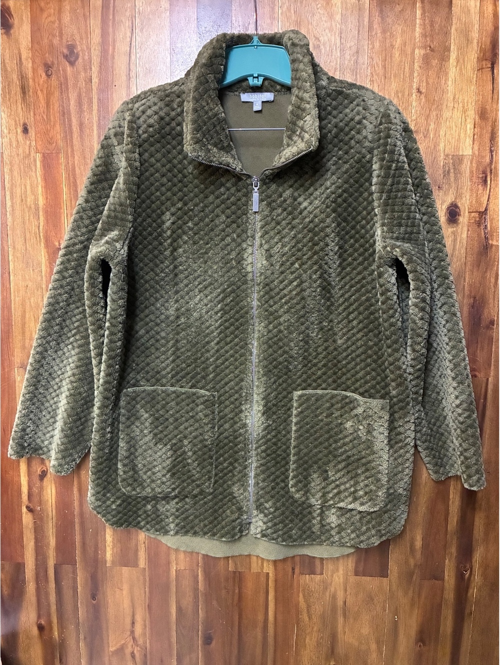 Habitat Olive Green Plush Fleece Jacket M Full Zip Cozy Textured Cottagecore